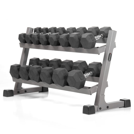 Rubber Hex Dumbbell Set 10-50lbs with Storage Rack