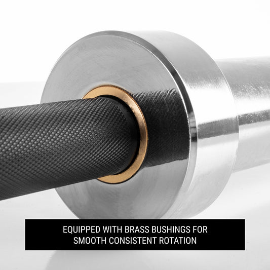 Blacksmith Olympic barbell knurling detail showing dual-spec grip pattern