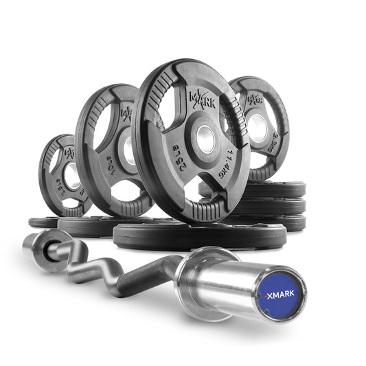 Tri-Grip Weight Plates & Curl Bar Set - Complete Training Package