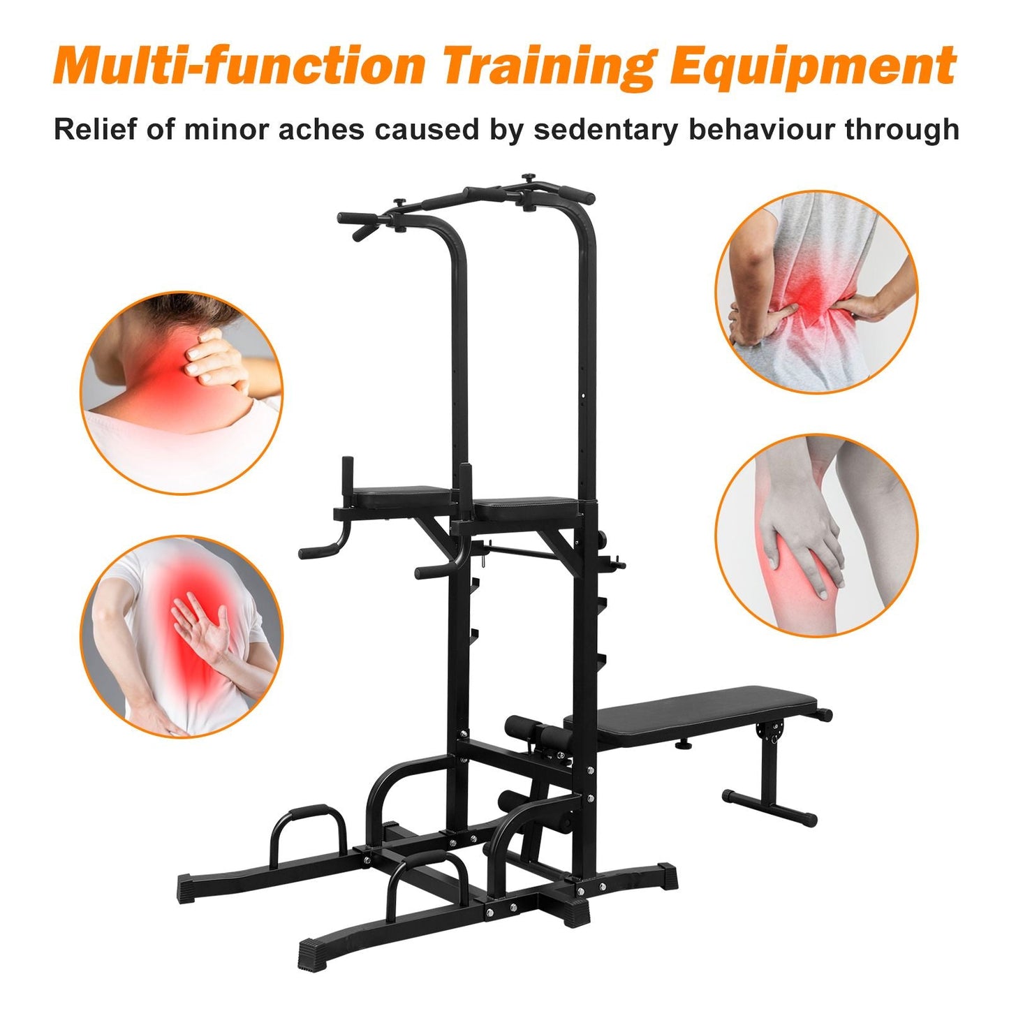 Power Tower with Bench Pull Up Tower Bar Dip Station Adjustable Height Dip Stand Heavy Duty Multi-Function Fitness Rack