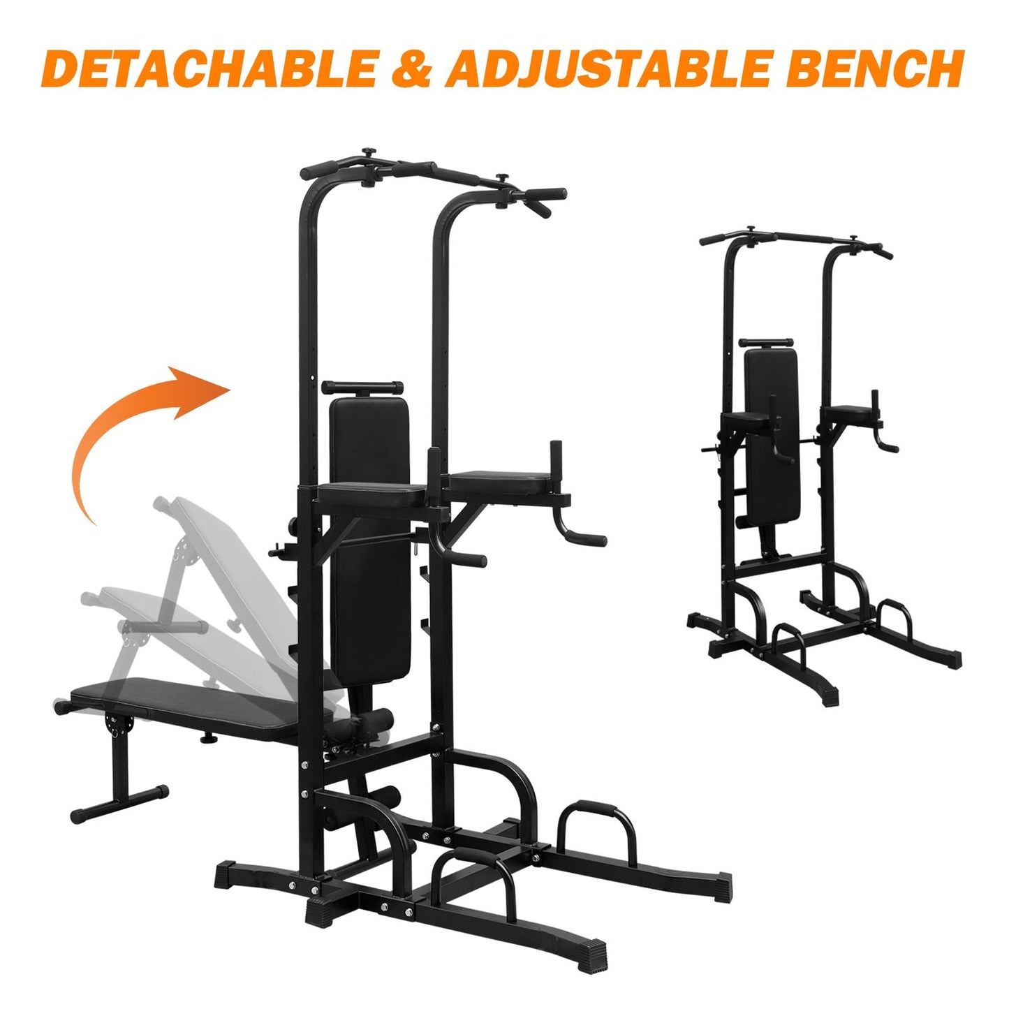 Power Tower with Bench Pull Up Tower Bar Dip Station Adjustable Height Dip Stand Heavy Duty Multi-Function Fitness Rack