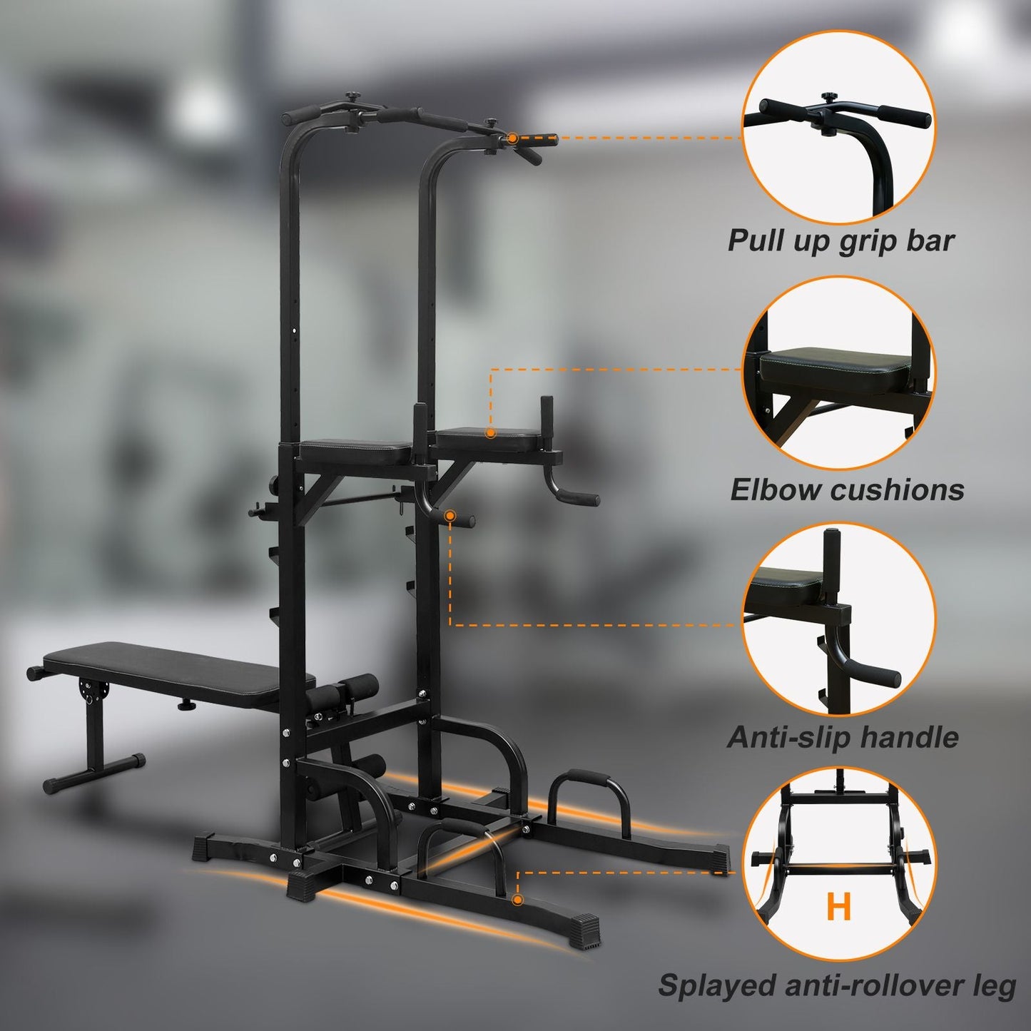 Power Tower with Bench Pull Up Tower Bar Dip Station Adjustable Height Dip Stand Heavy Duty Multi-Function Fitness Rack